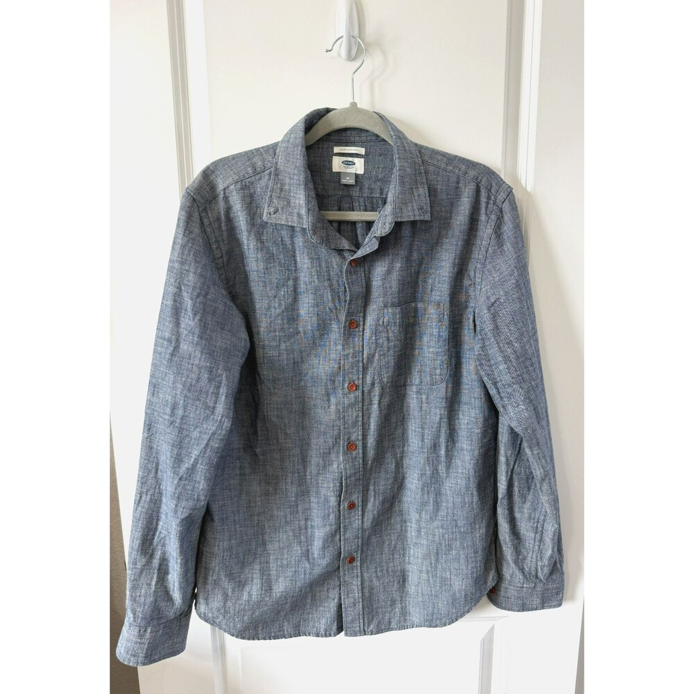 Old Navy Mens Chambray Shirt M Slim Fit Blue Denim Button Down Pocket preppy